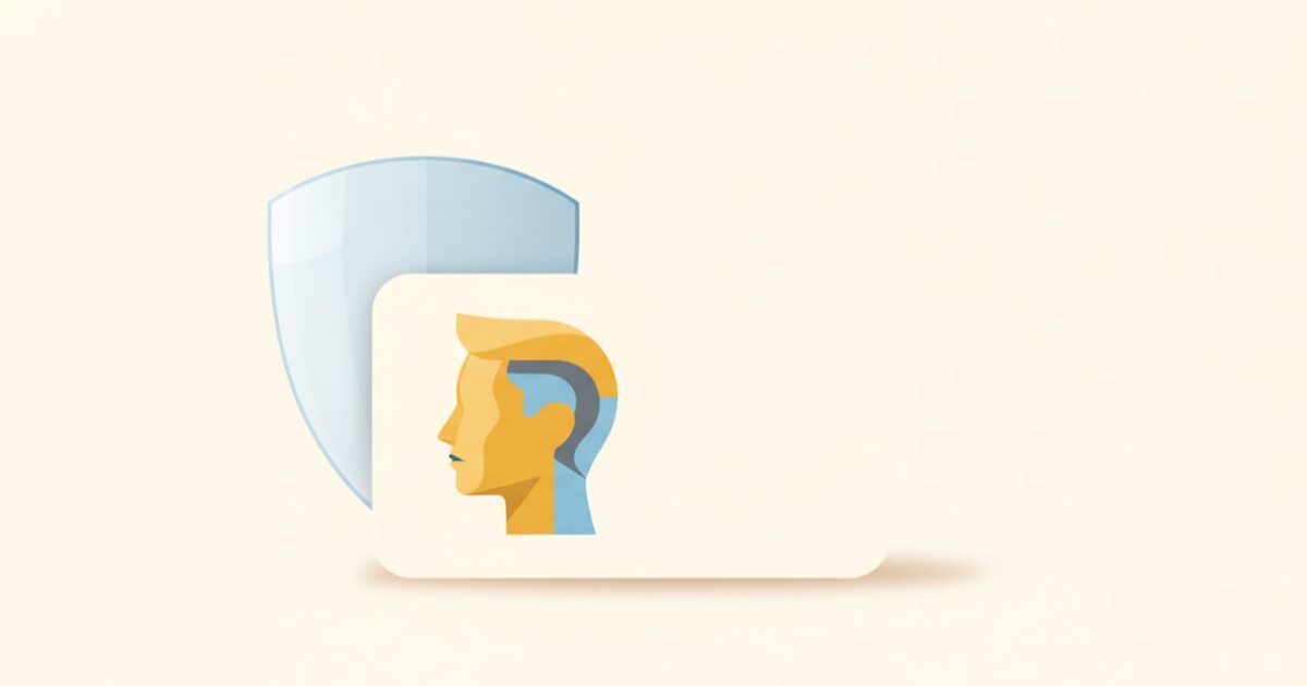 Illustration of a blank identity card with a silhouette portrait behind a shield