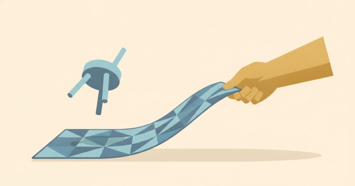 Illustration of a hand yanking a rug sideways while a stool tumbles above it